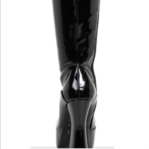 NIB**BLACK KNEE HIGH PATENT LACE UP PLATFORM BOOTS - Picture 3 of 3
